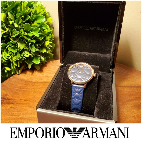 Emporio Armani Modern Slim Rose Gold & Blue Watch main image 4